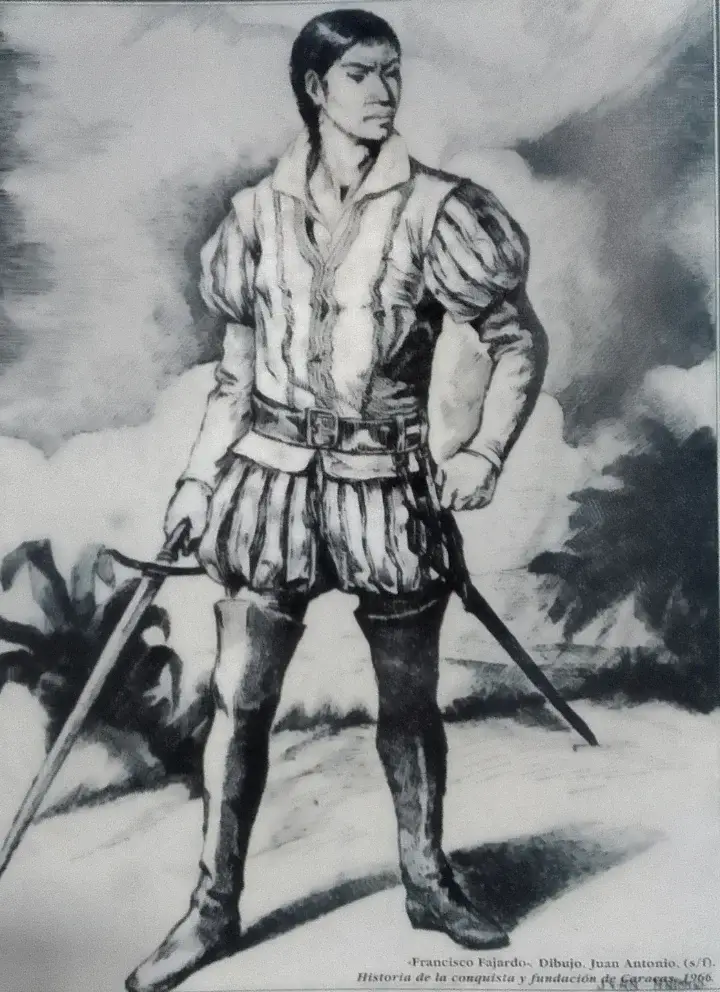 «Francisco Fajardo». Dibujo. Juan Antonio, (s/f). Historia de la conquista y fundación de Caracas. 1966. CC-BY-NC-ND 4.0.