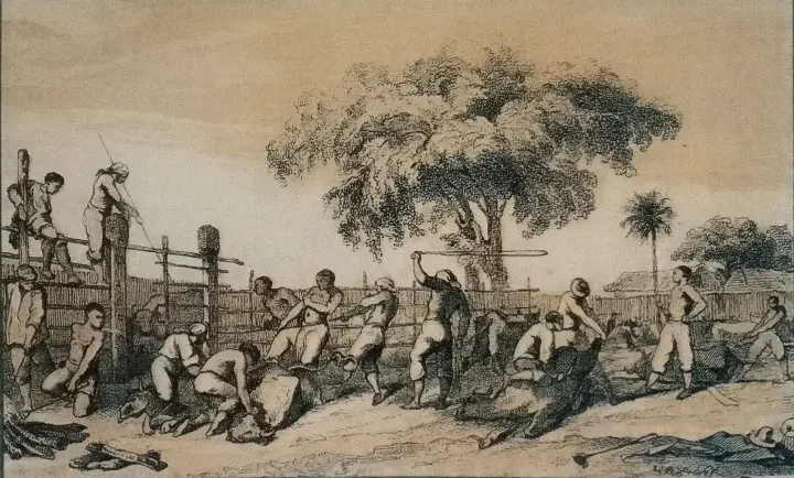 Llaneros en faenas de ganado. Dibujo de Nehlig. 1862. CC-BY-NC-ND 4.0